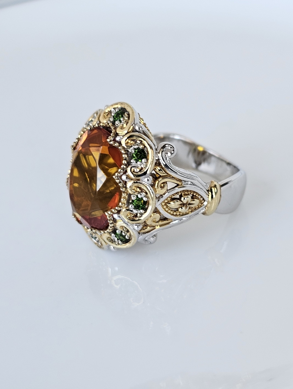 Retired Rare Gems En Vogue Rio Grande Citrine & Tsavorite Garnet Ring Size 7.5 - Picture 2 of 12